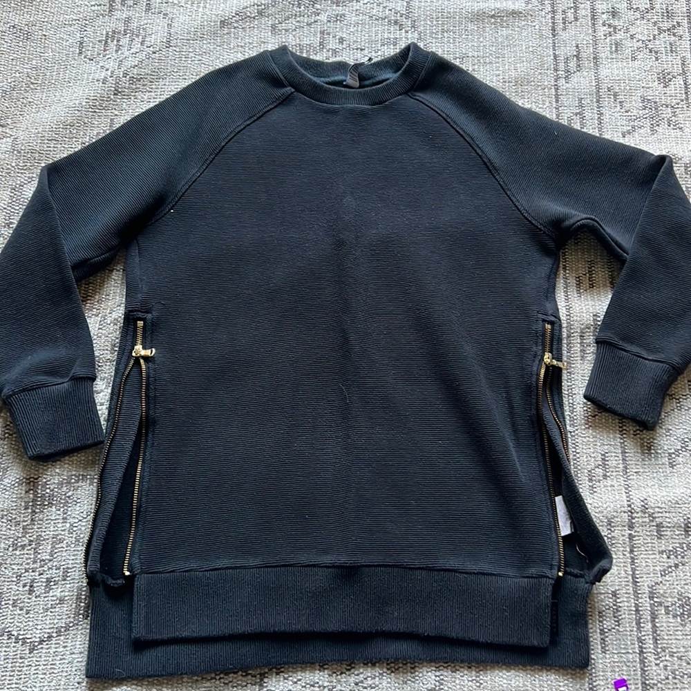 Varley-Manning Sweatshirt-Side Zip-Black-Gold-Athleisure-Casual-XS